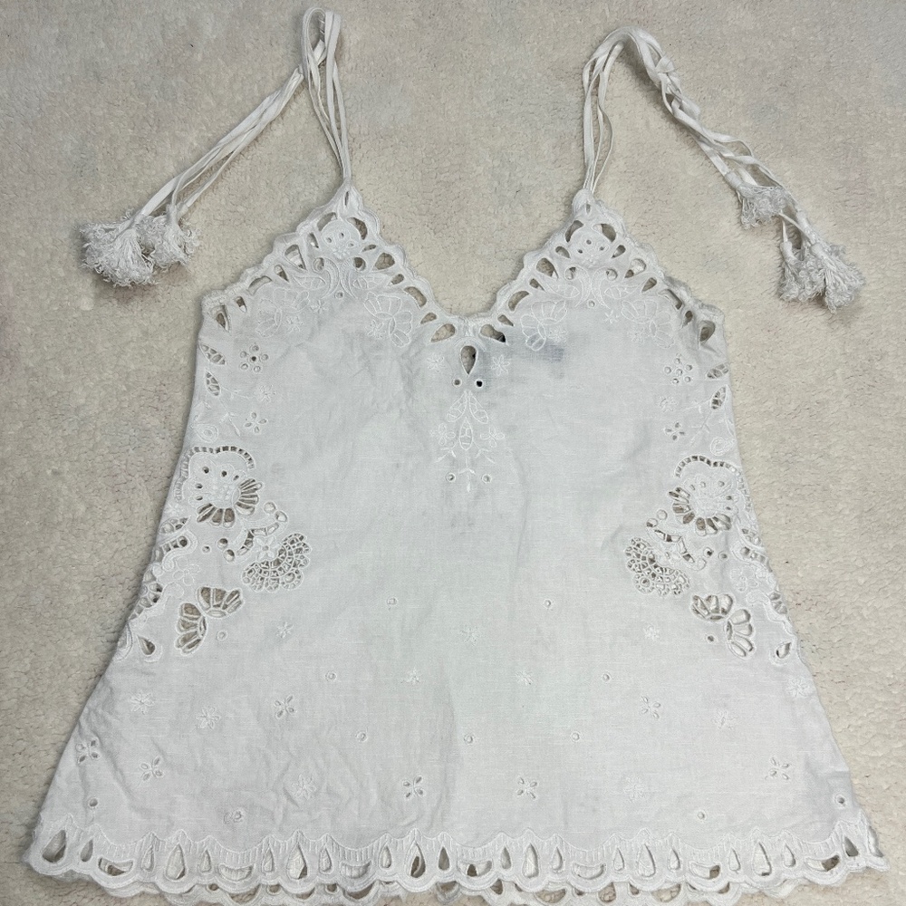 Theory white linen floral top size p